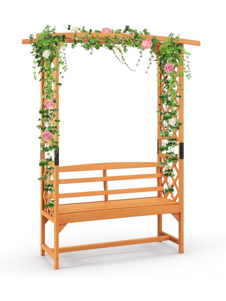 COSTWAY Gartenbank mit Rosenbogen in Hellbraun günstig kaufen onesize