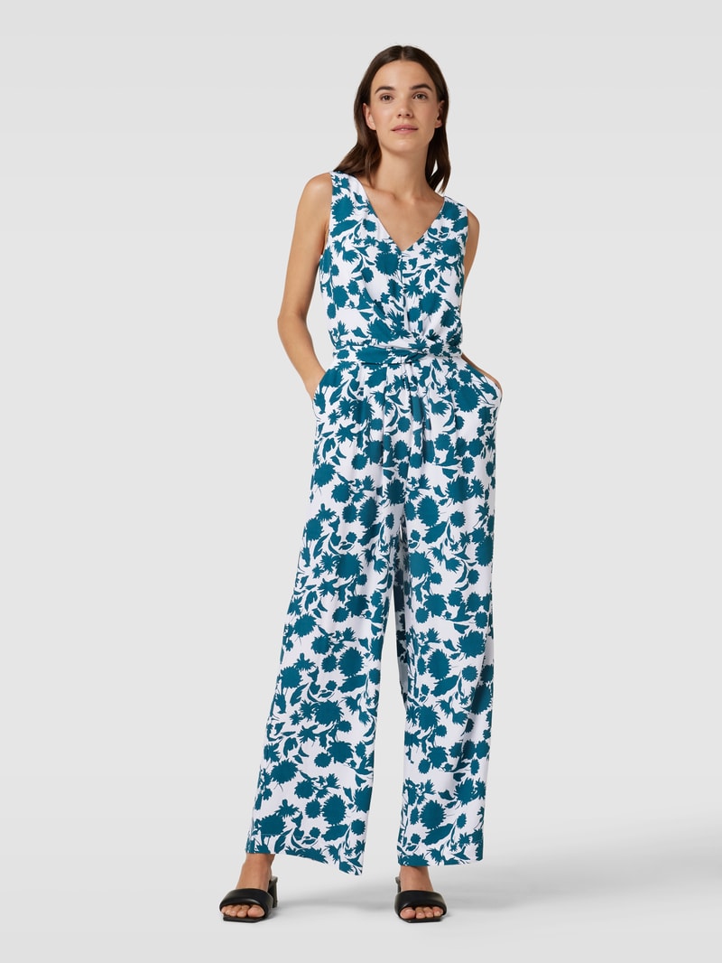 Jumpsuit aus Viskose mit Allover-Muster in petrol