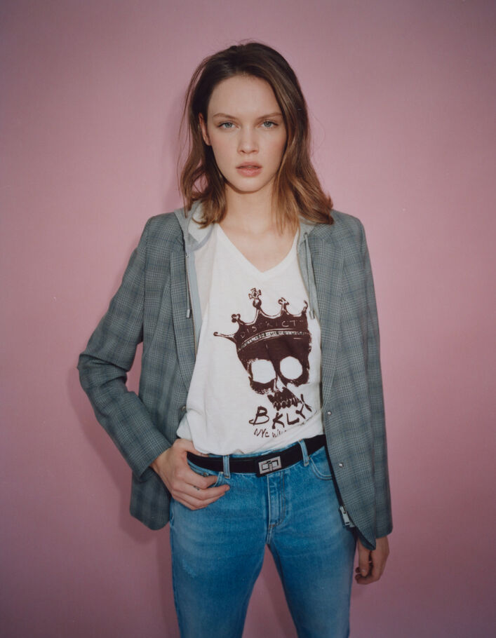 Tee-shirt blanc à visuel tête de mort couronnée Femme