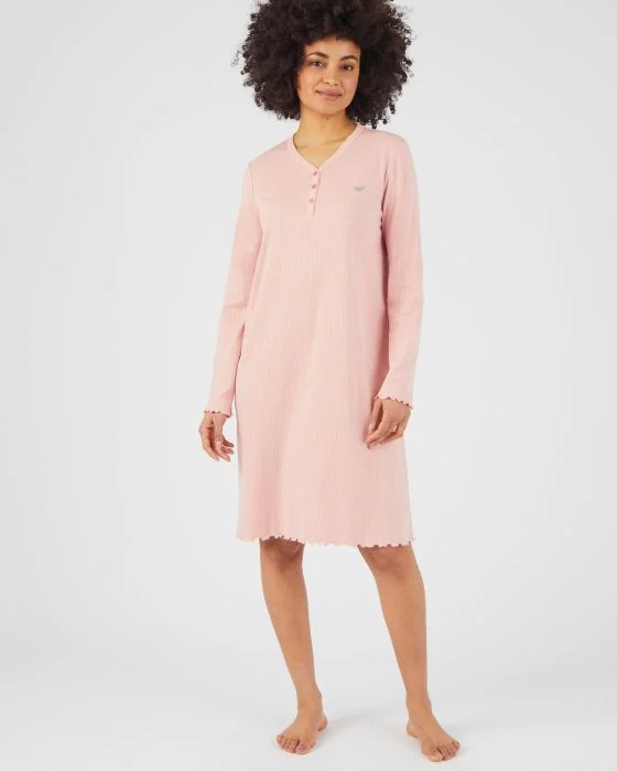 Chemise de nuit maille interlock côtelée douce et souple