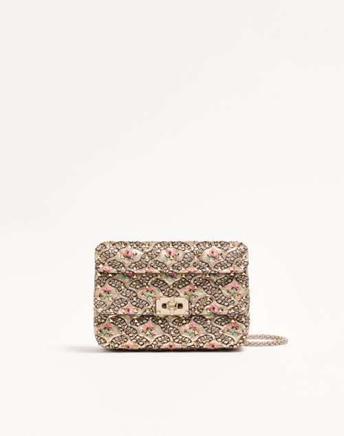 Valentino Garavani Rockstud Spike kleine tas in bloemenjacquard papierstof