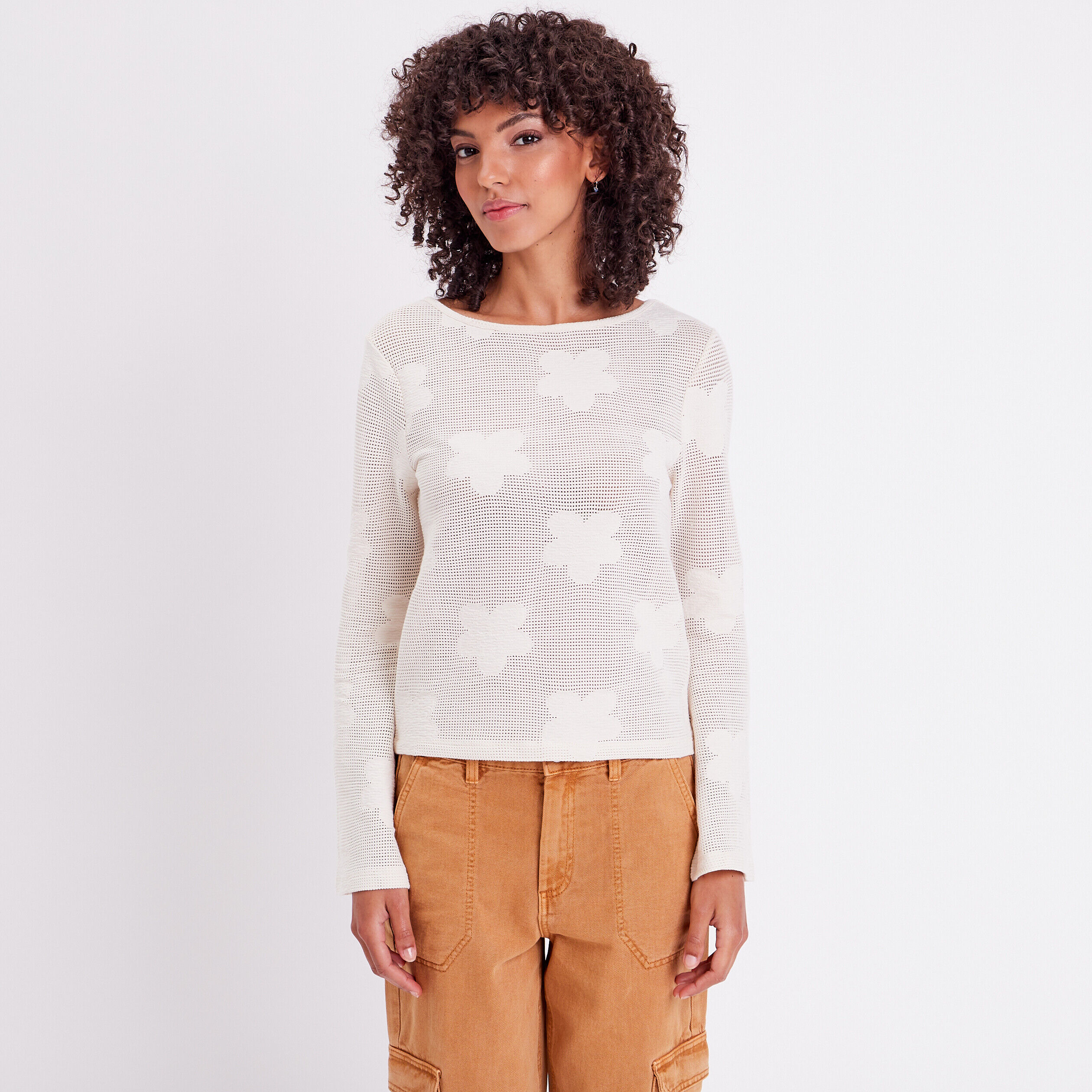 T-shirt crochet manches pagode ecru femme | Cache Cache