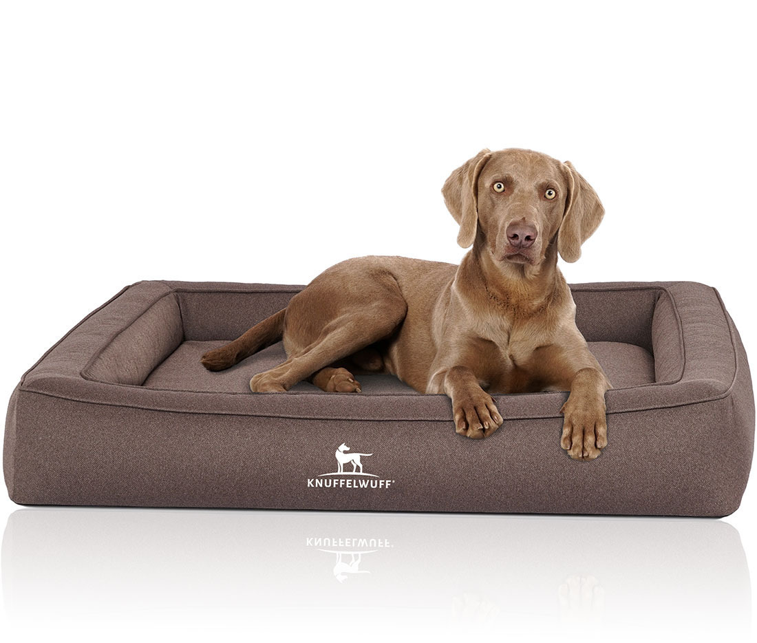 Knuffelwuff Hundebetten Knuffelwuff Orthopädisches Hundebett aus Velours mit Handwebcharakter Yukon braun/ grau XXXL
