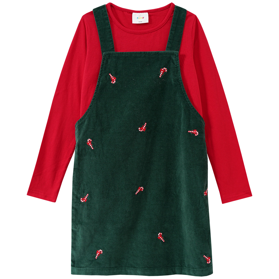 Mädchen Weihnachtskleid und Langarmshirt dunkelgrün / rot
