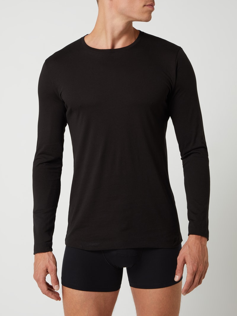 Body Fit Longsleeve aus Pima-Baumwolle im 2er-Pack in schwarz
