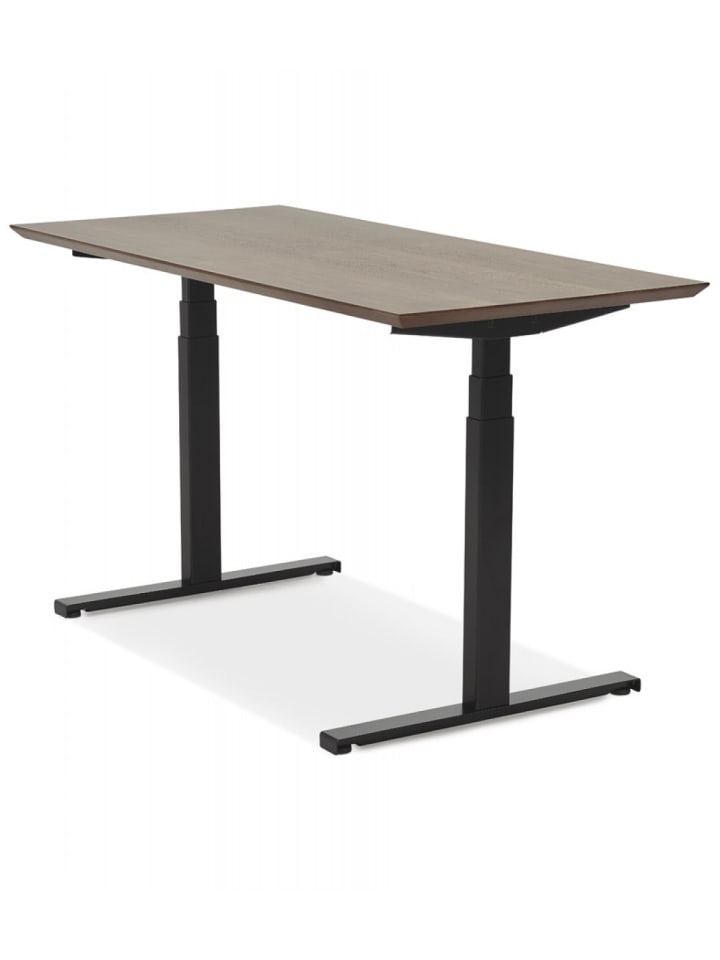 KADIMA DESIGN Elektrischer Sitz Steh Schreibtisch mit Holzplatte in Braun-Schwarz günstig kaufen