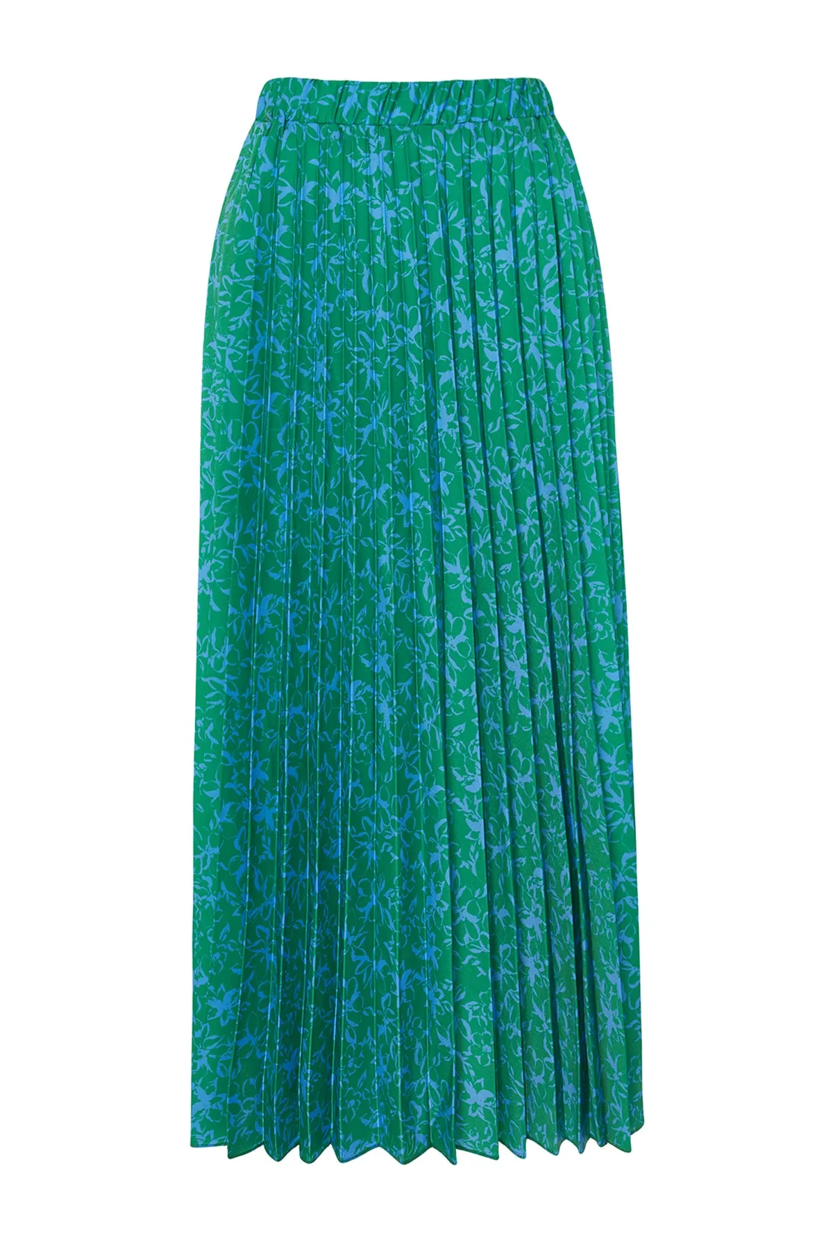 Trendyol Modest  Grüner, plissierter, gewebter Rock mit elastischem Bund und Blumenmuster TCTSS23EE00018