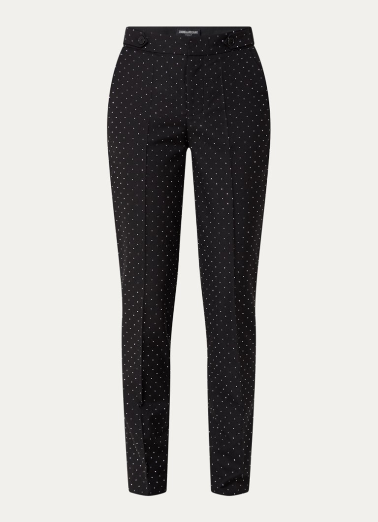 Pantaloni de damă de la Zadig&Voltaire, cu talie înaltă, croială mulată, decorați cu cristale.