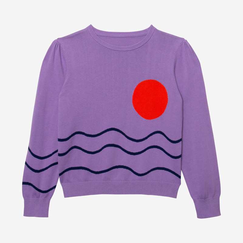 Pull fille tricot esprit marinière violet Catimini