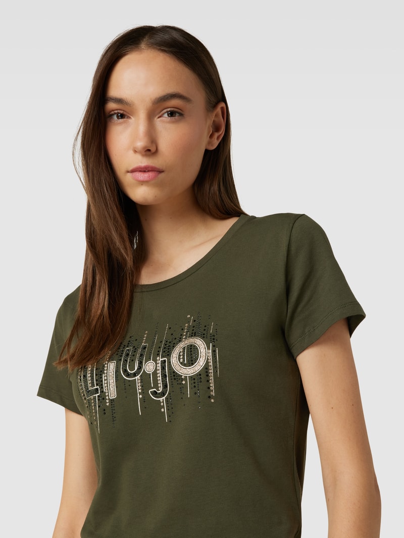 T-Shirt mit Ziersteinbesatz in olivgrün
