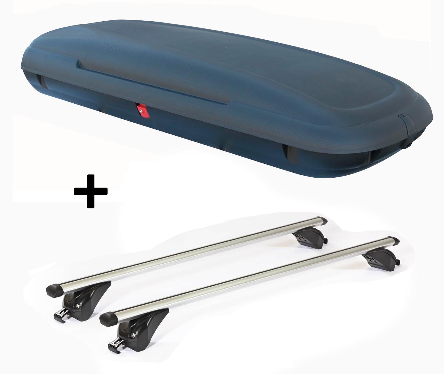 VDP Dachbox, (Für Ihren Volkswagen Passat (B8) Variant (5 Türer) ab 14, Dachbox und Dachträger im Set), Dachbox VDPCA480 480Ltr carbonlook + Dachträger/Relingträger VDP KING1 kompatibel mit Volkswagen Passat (B8) Variant (5 Türer) ab 14