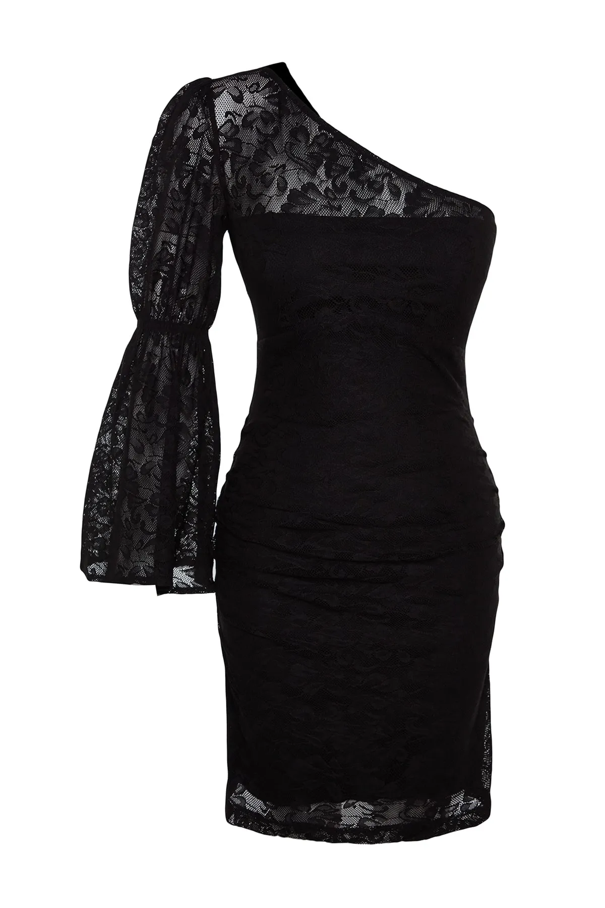 Trendyol Collection  Schwarzes, tailliertes, gestricktes, gefüttertes, einärmliges, elegantes Abendkleid mit Spitze TPRAW24EL00016