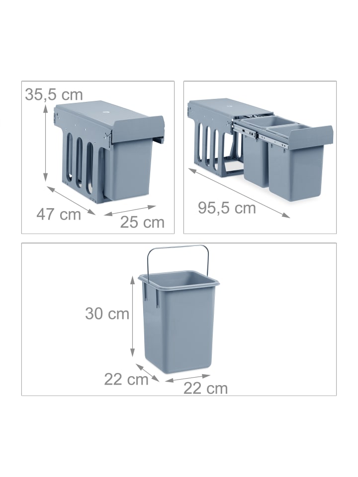 relaxdays Einbaumülleimer in Grau - (B)25x (H)35,5 x (T)47 cm günstig kaufen onesize