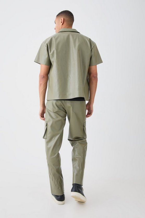Lockere PU-Hose mit Flammen-Print