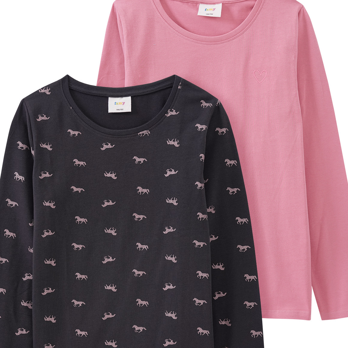 2 Mädchen Langarmshirts im Basic-Look