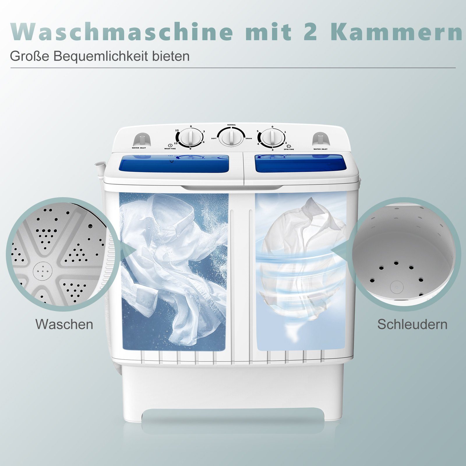 COSTWAY Waschmaschine Toplader FP10386DE/XPB45-45, mit Schleuder, 750 U/min