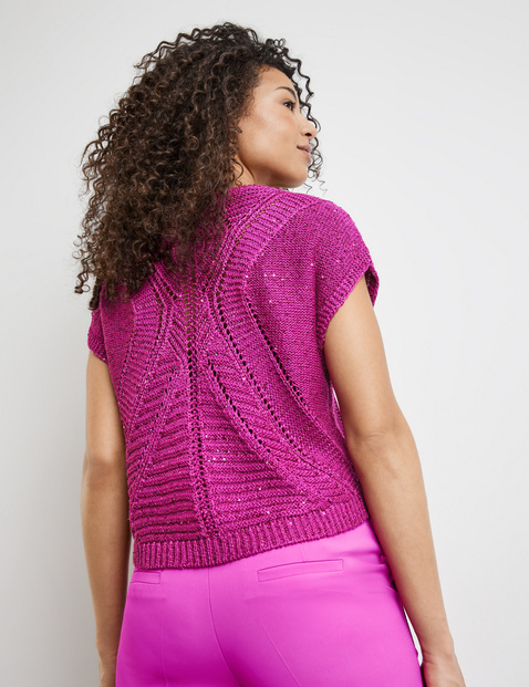 Kurzarmpullover mit transparentem Ajoursmuster