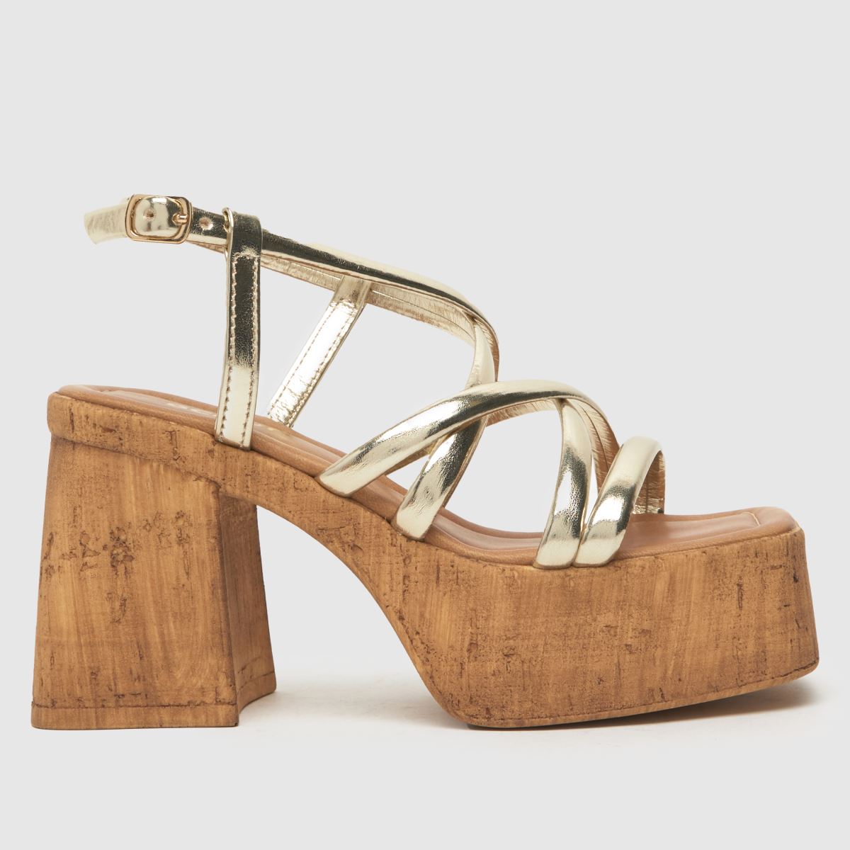 Schuh – Vivian – Guldfärgade platåsandaler med remmar