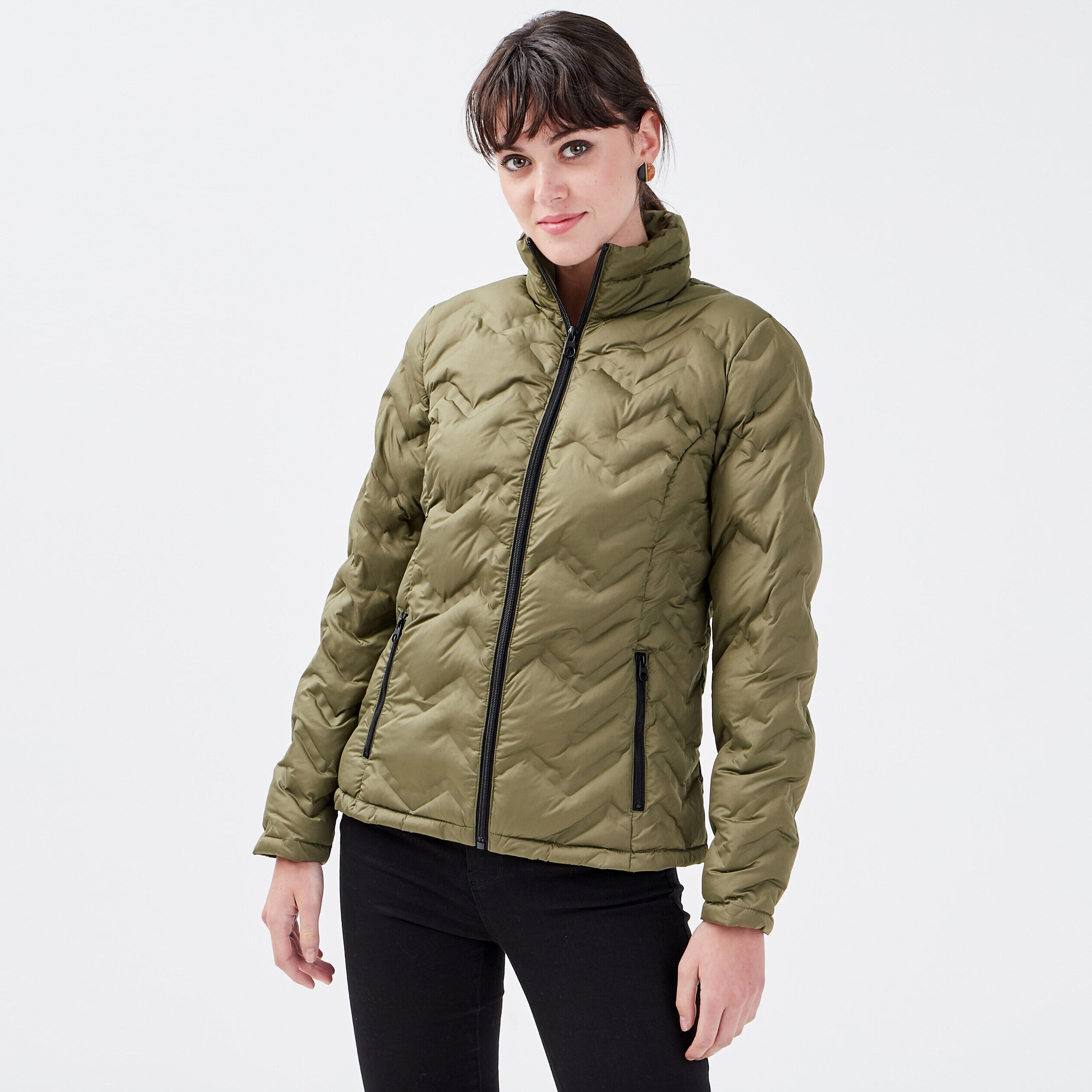 Doudoune droite zippée vert kaki femme | Cache Cache