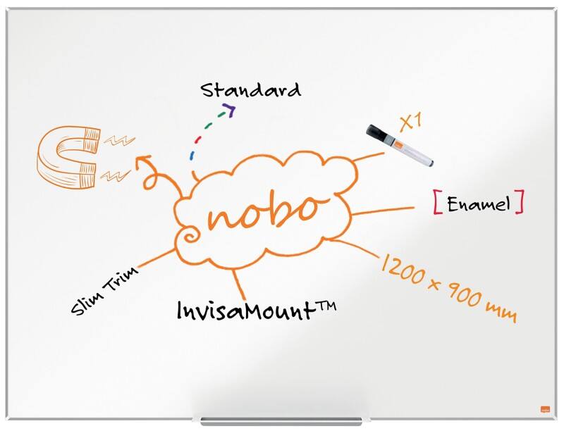 Nobo Impression Pro Whiteboard 1915396 Wandmontiert Magnetisch Emaille 120 x 90 cm Schlanker Rahmen