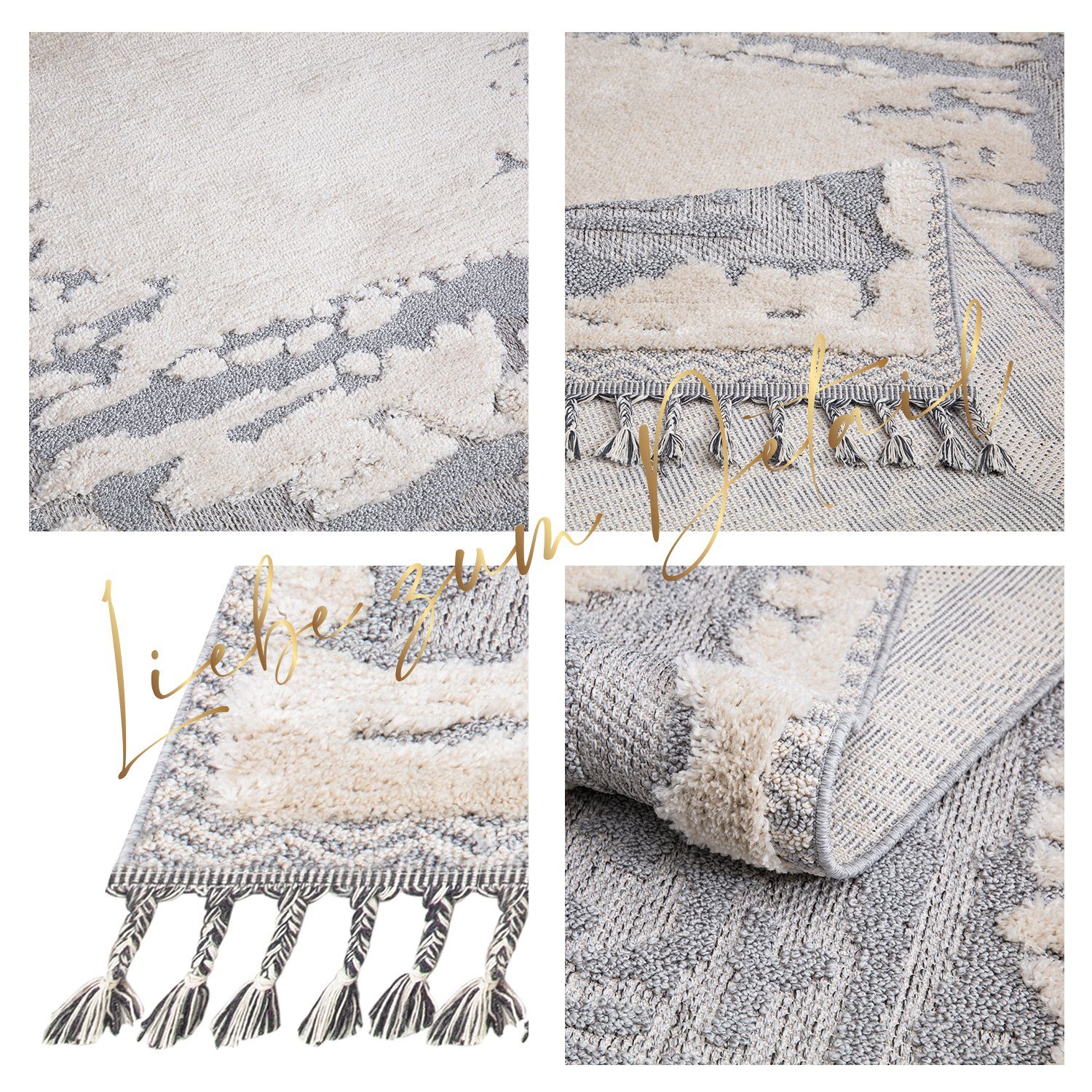 Teppich Boho Skandinavisch Style - Hochtief Effekt Cut-& Loop, payé, Rechteckig, Höhe: 20 mm, Ornament Muster - Hochtief Effekt