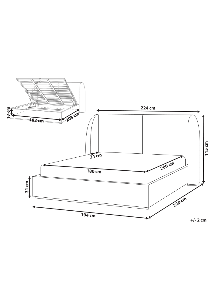 Beliani Doppelbett MONESTIER in Beige - (W) 224 x (H) 115 x (L) 220 cm günstig kaufen onesize