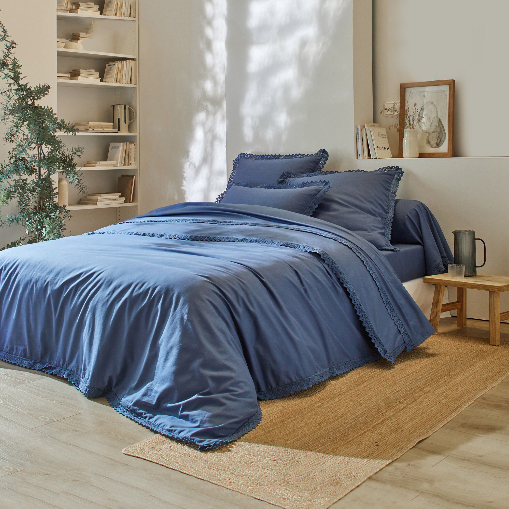 Linge de lit uni dentelle coton