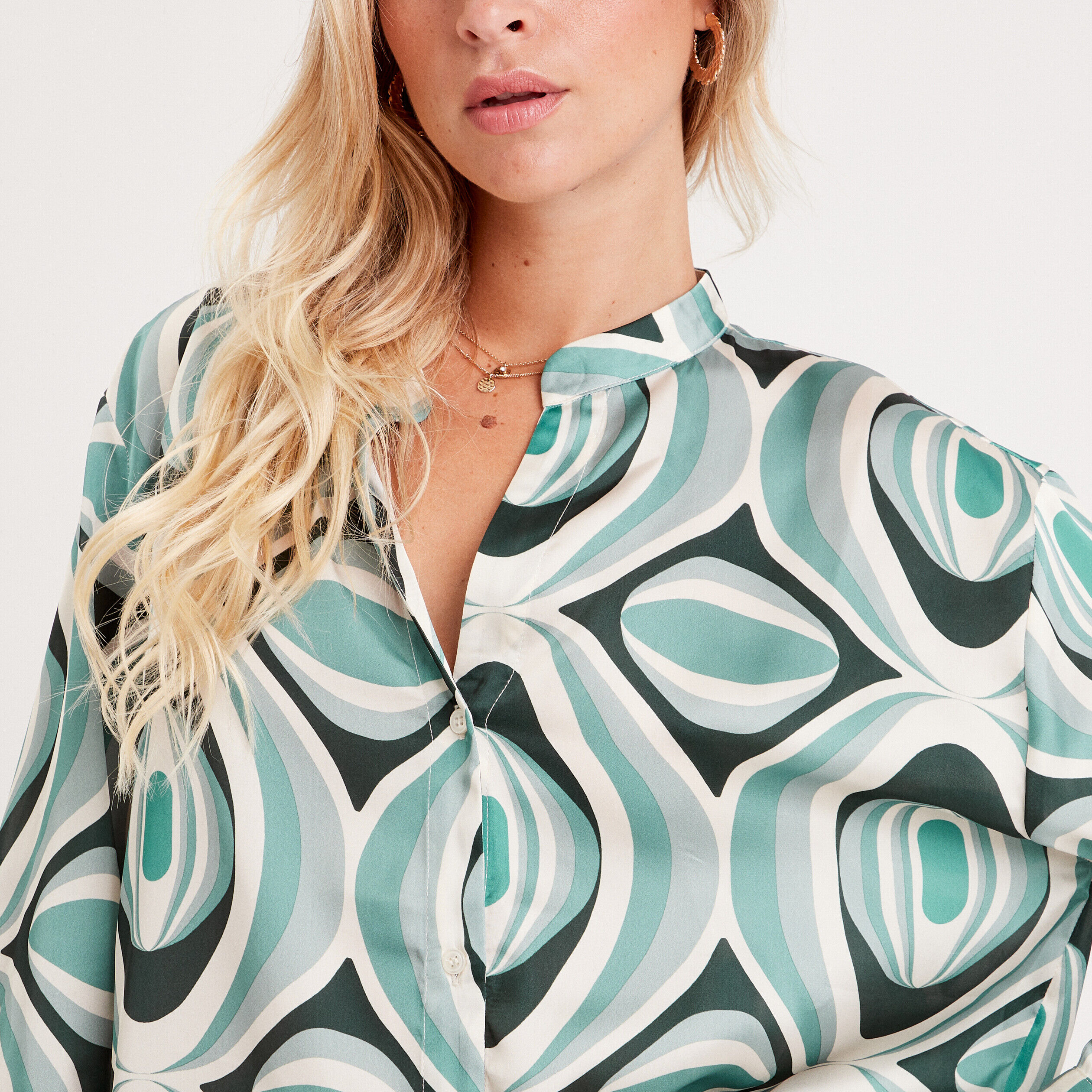 Chemise manches longues vert femme | Cache Cache