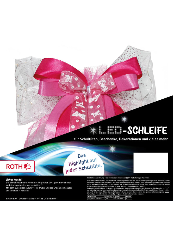 ROTH LED-Schultütenschleife Pink Glamour, fertig gebunden in Pink günstig kaufen onesize
