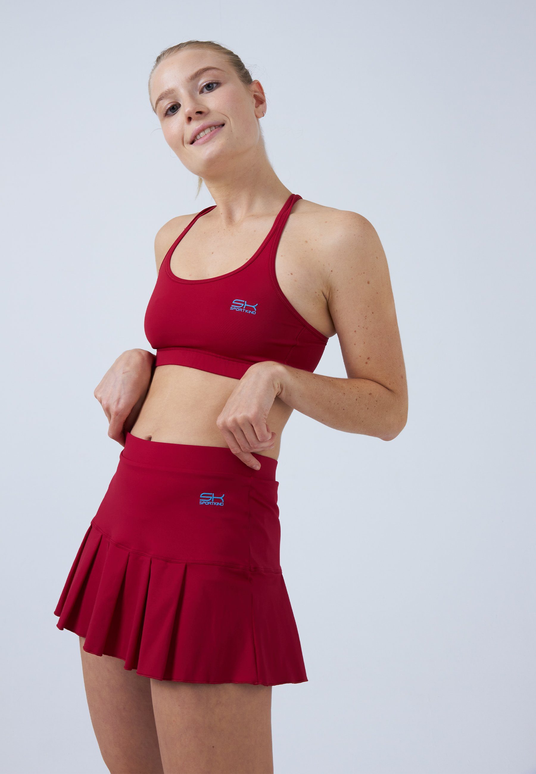 SPORTKIND Tennisrock Falten Tennis Skort Mädchen & Damen bordeaux rot