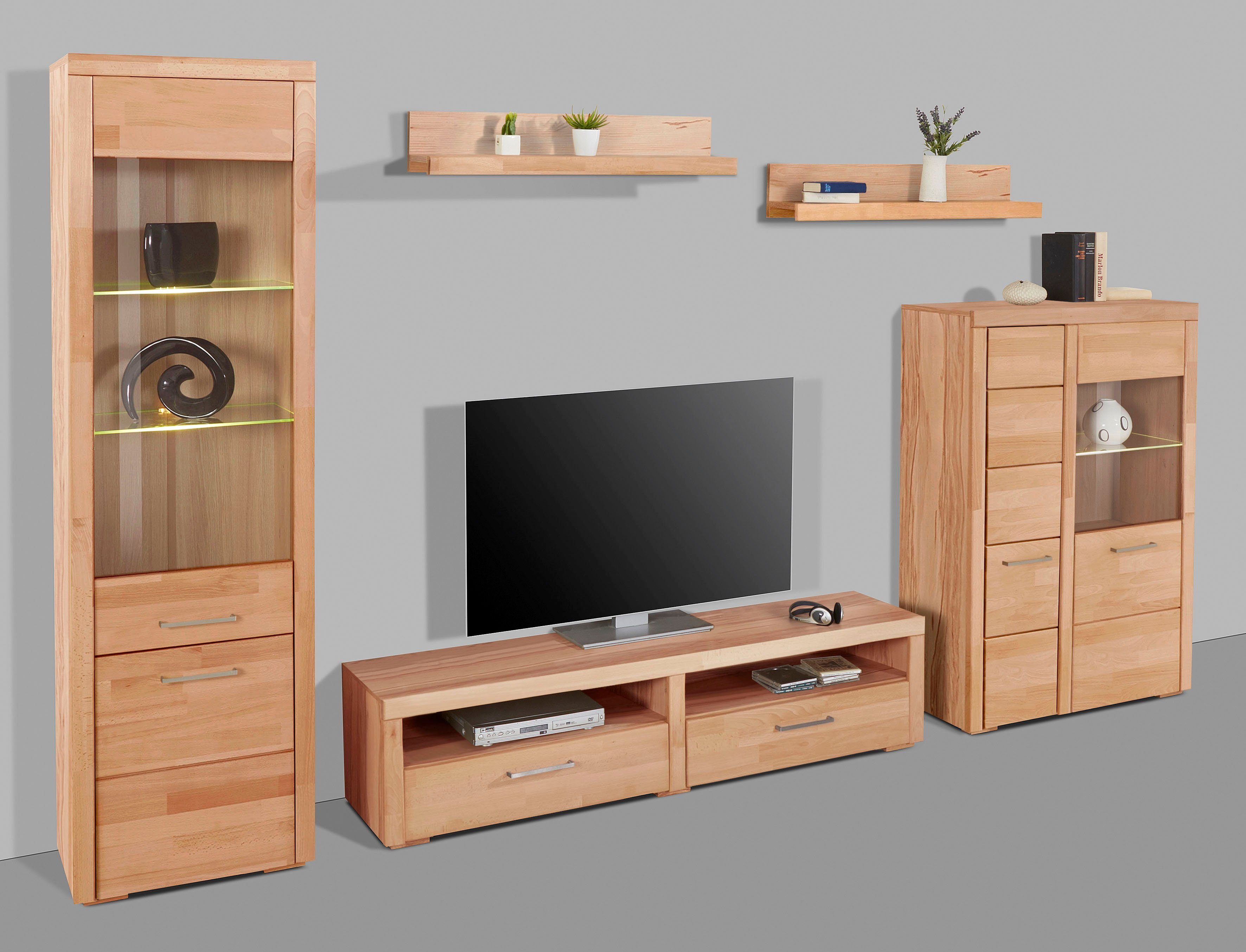 Woltra Wohnwand Falco, (Set, 4-St., 5), Fronten aus Massivholz