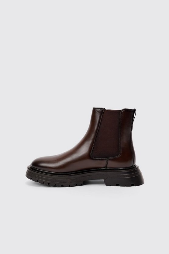 Braune PU Chelsea-Stiefel mit klobiger Sohle