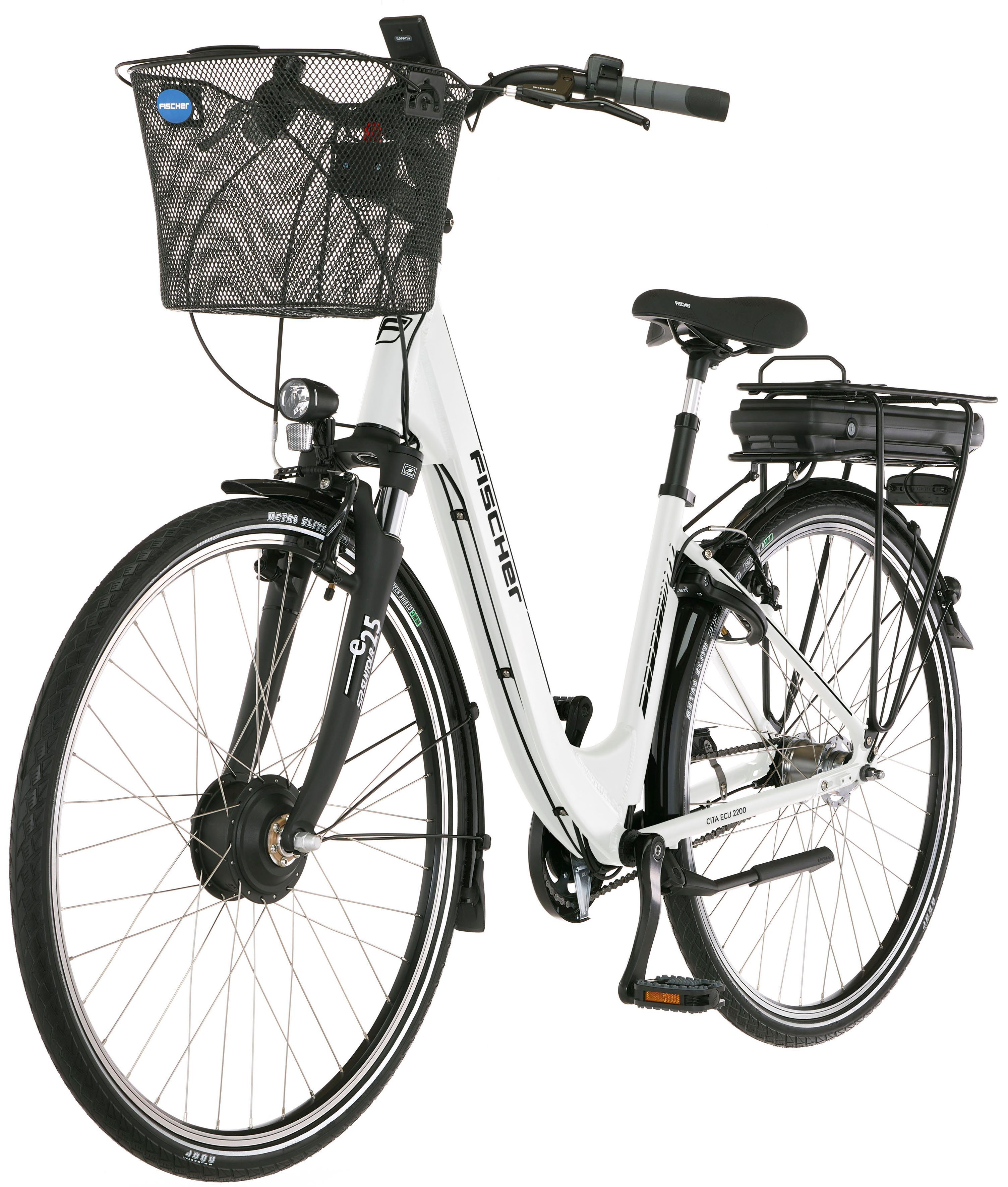FISCHER Fahrrad E-Bike CITA ECU 2200 418, 7 Gang Shimano Nexus Schaltwerk, Nabenschaltung, Frontmotor, 418 Wh Akku, (mit Fahrradschloss)