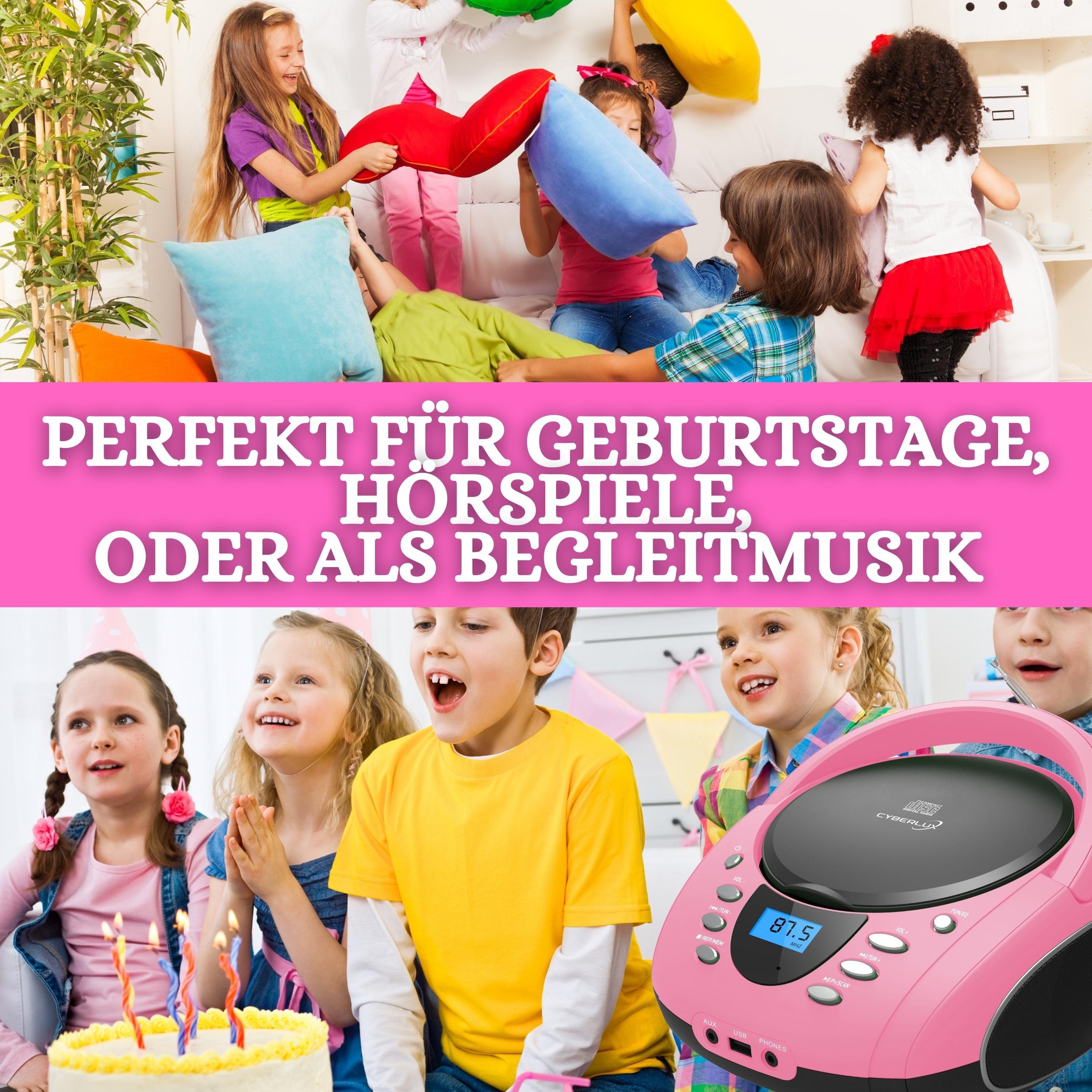 Cyberlux CL-720 tragbarer CD-Player (CD, Kinder CD Player tragbar, Boombox, Musikbox, FM Radio mit MP3 USB)