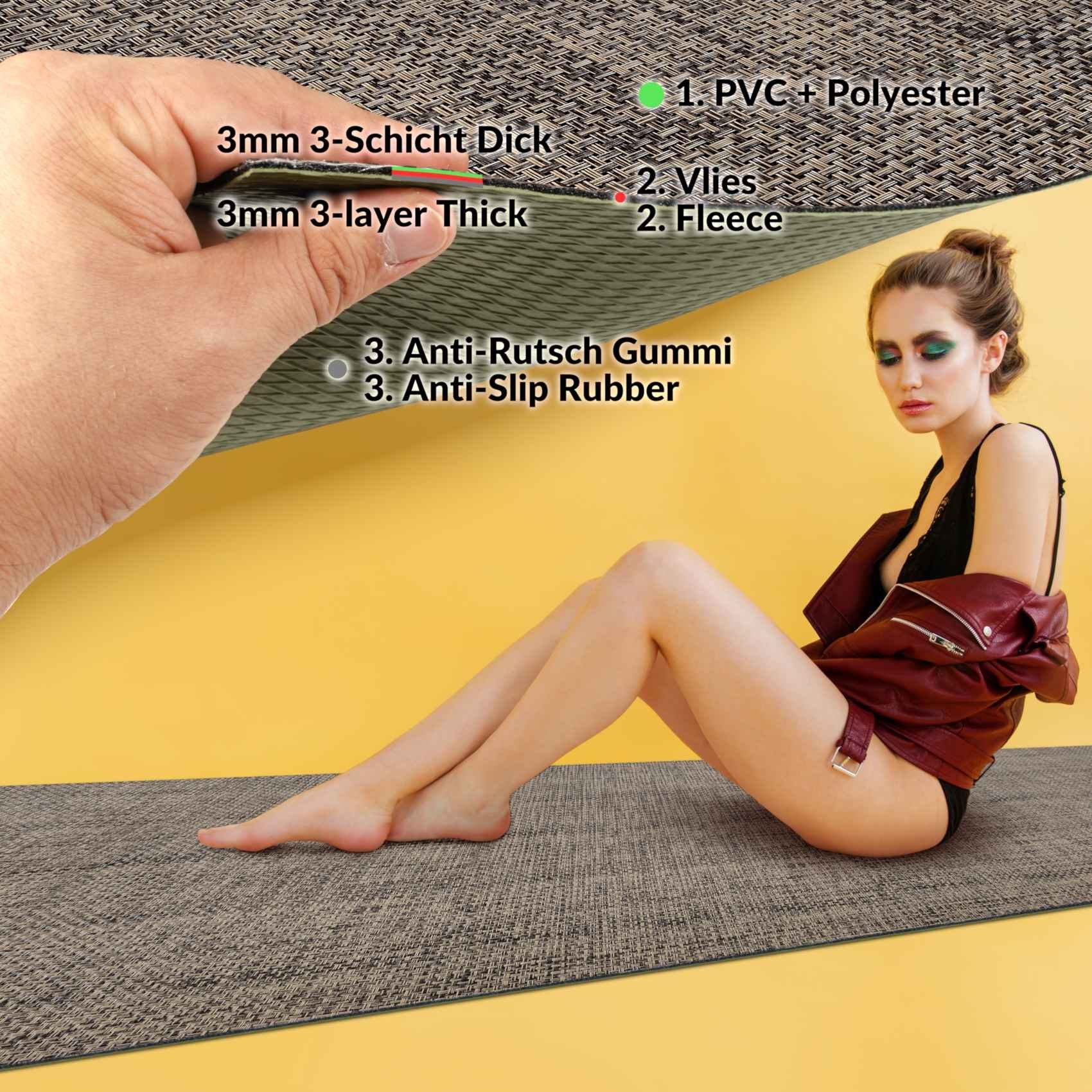 Küchenläufer Outdoorläufer Teppich Läufermatte TATAMI Rattan Robust Wasserabweisen, ANRO, Rechteckig, Höhe: 3 mm, Rattanoptik