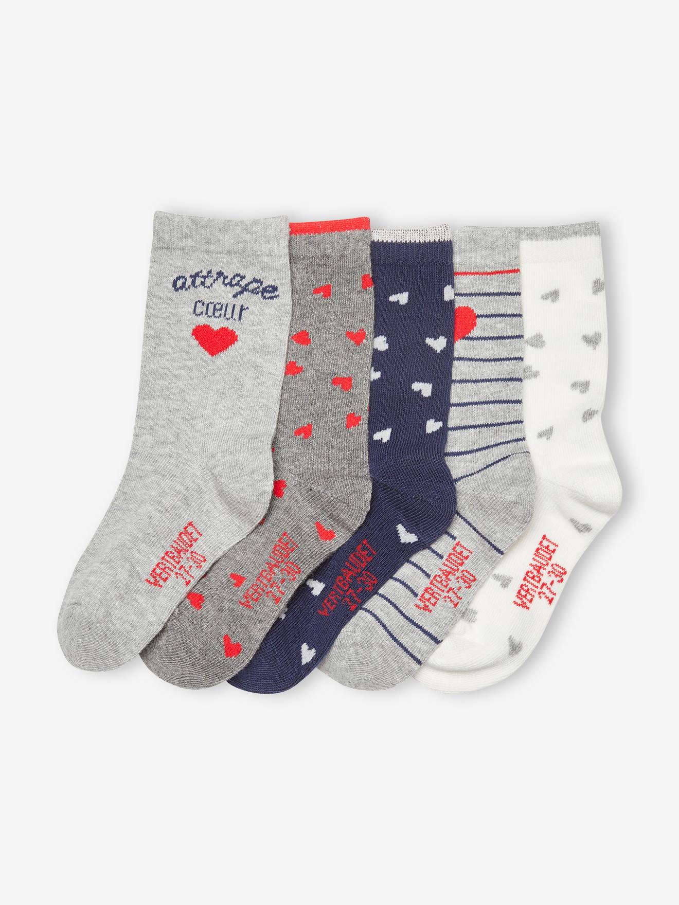 Vertbaudet 5er-Pack Mädchen Socken, Herzen Oeko-Tex - jeansblau bedruckt