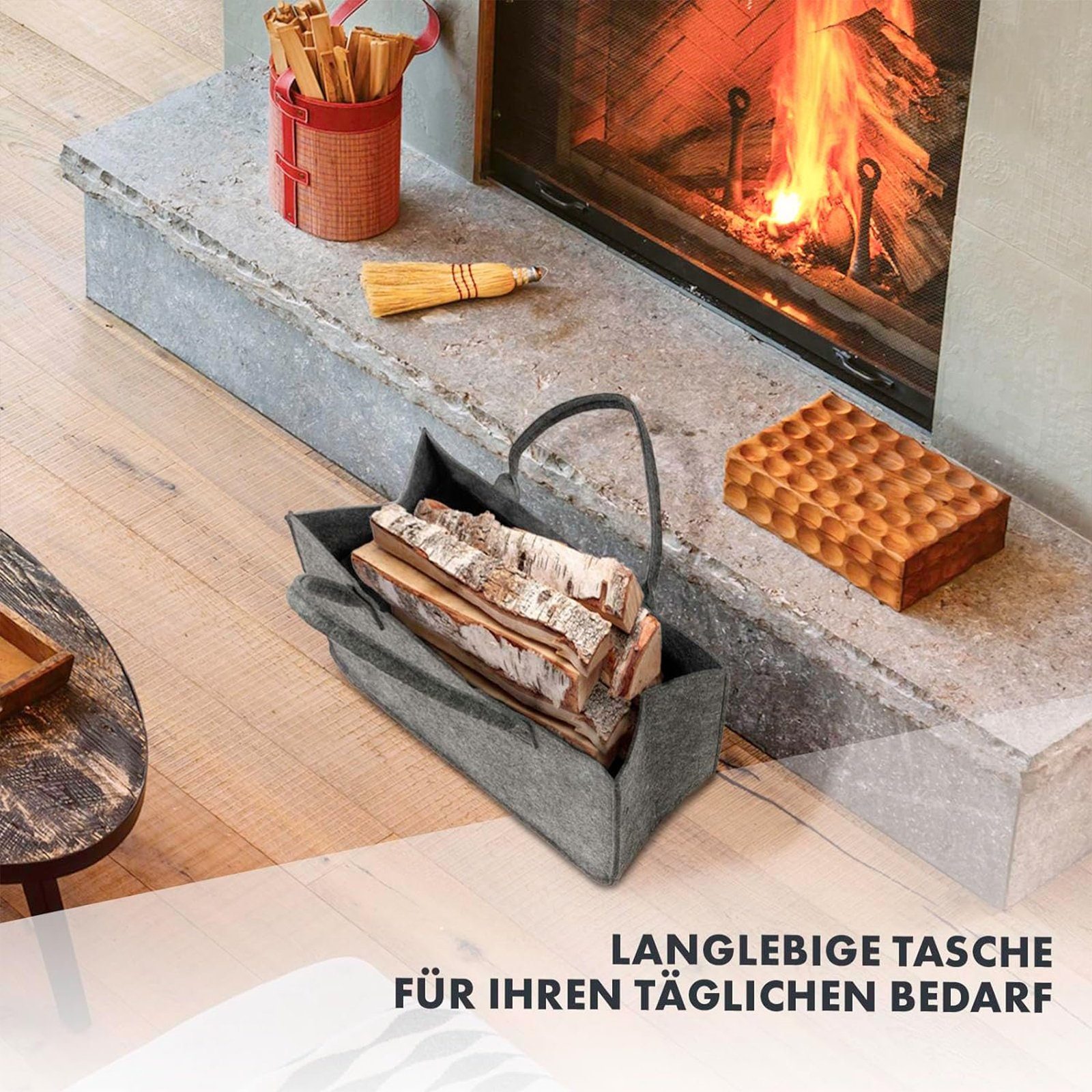Karat Allzweckkorb Conny, Filztasche, Einkaufstasche, Kaminholztasche, Faltbar, 4er Set