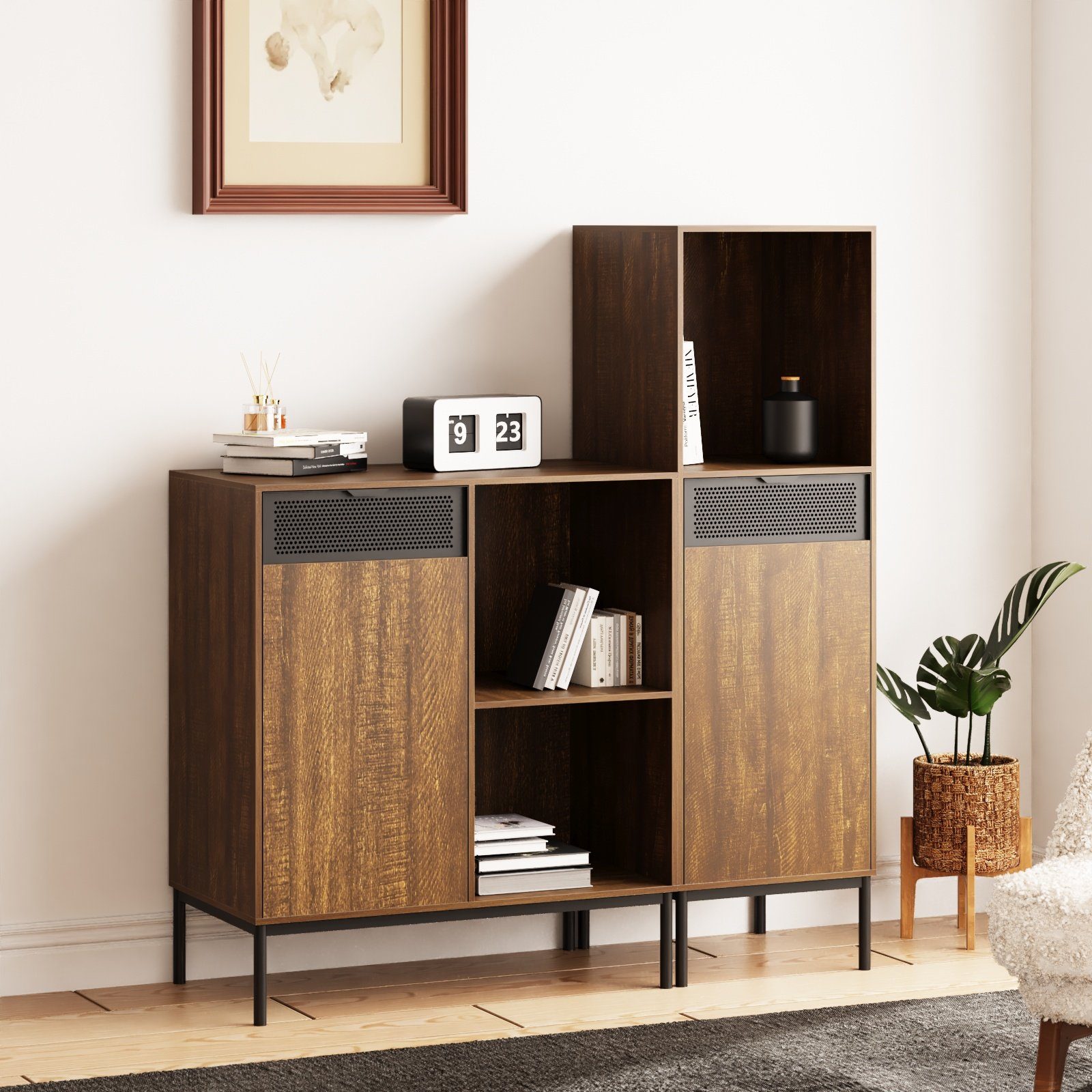 Mondeer Kommode Hohes Sideboard, mit Ausgeschnittenen Metalltüren und Verstellbaren Trennwänden