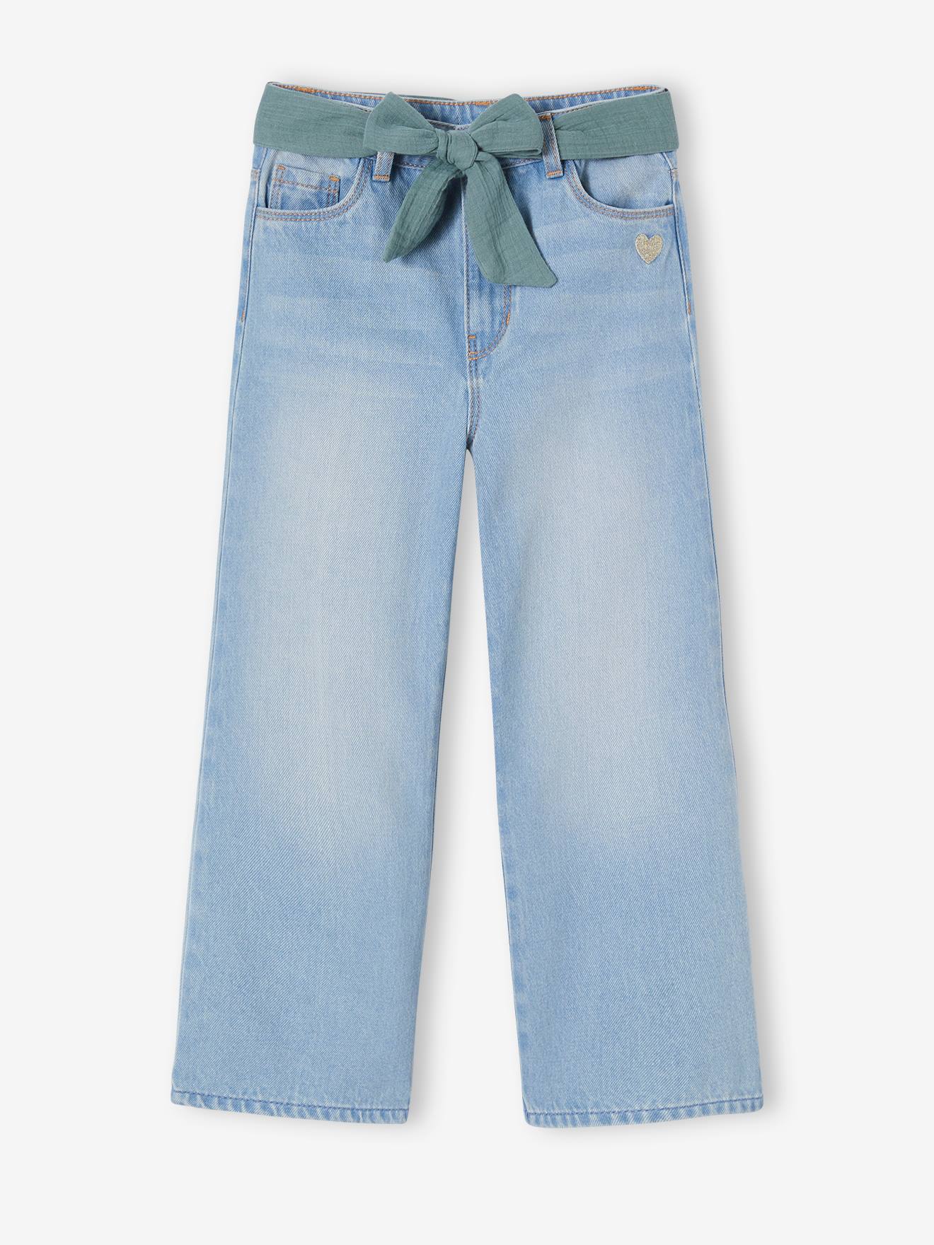 Vertbaudet Weite Mädchen 7/8-Jeans mit Gürtel - double stone