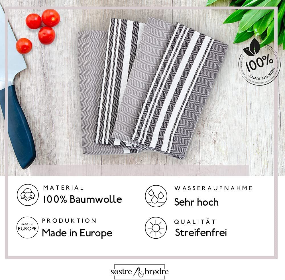 søstre & brødre Geschirrtuch 4er Set Küchentücher im modernen Elements-Design, 50 x 70 cm, 100% Baumwolle, Made in EU, (Spar-Set, 4-tlg., 4), Verschiedene Designs, Jacquardgewebe, 4er Set, 2er Set