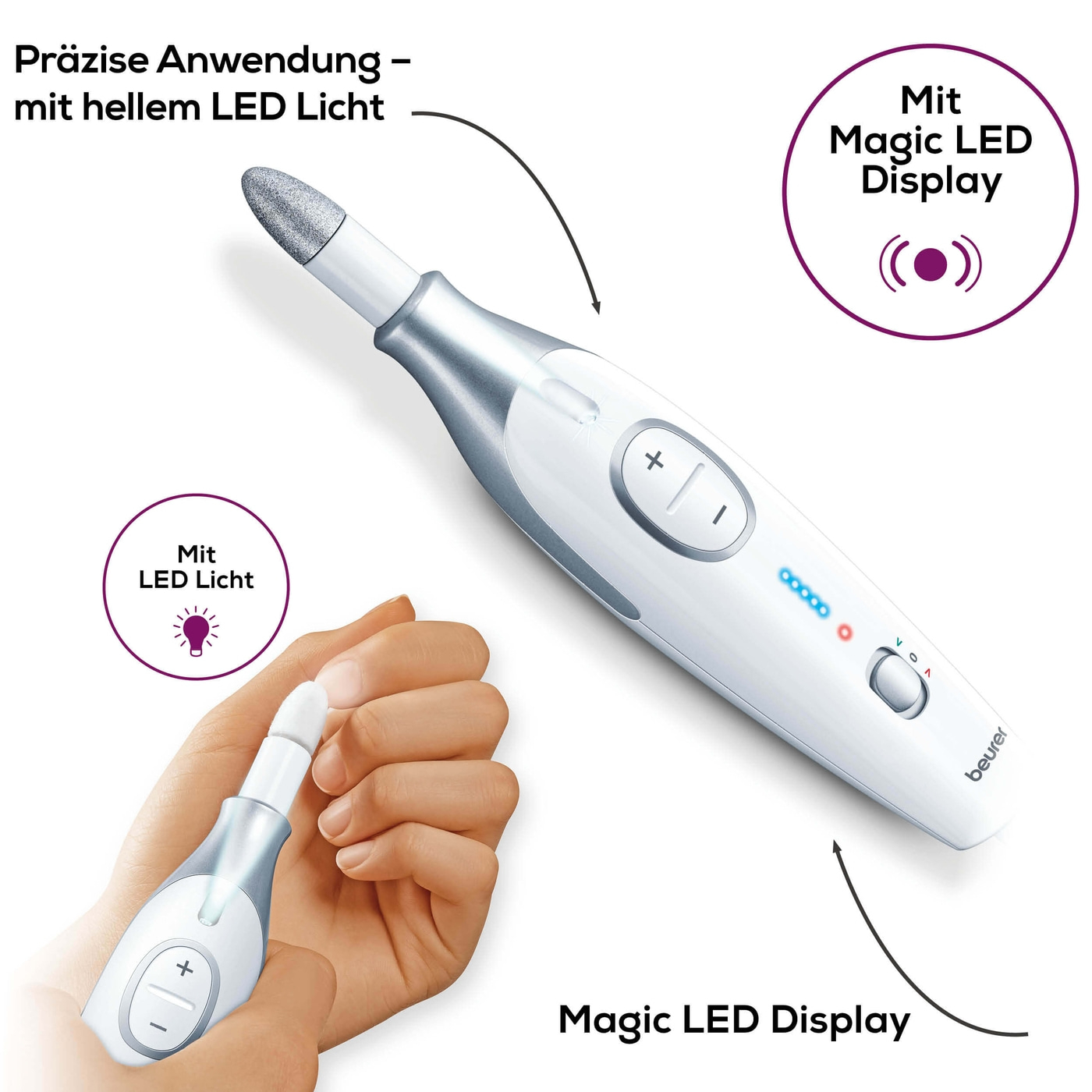 Beurer Maniküre-/Pediküreset MP 42-Stufenlos regelbarer Nagelfräser für Maniküre & Pediküre mit 7 Aufsätzen