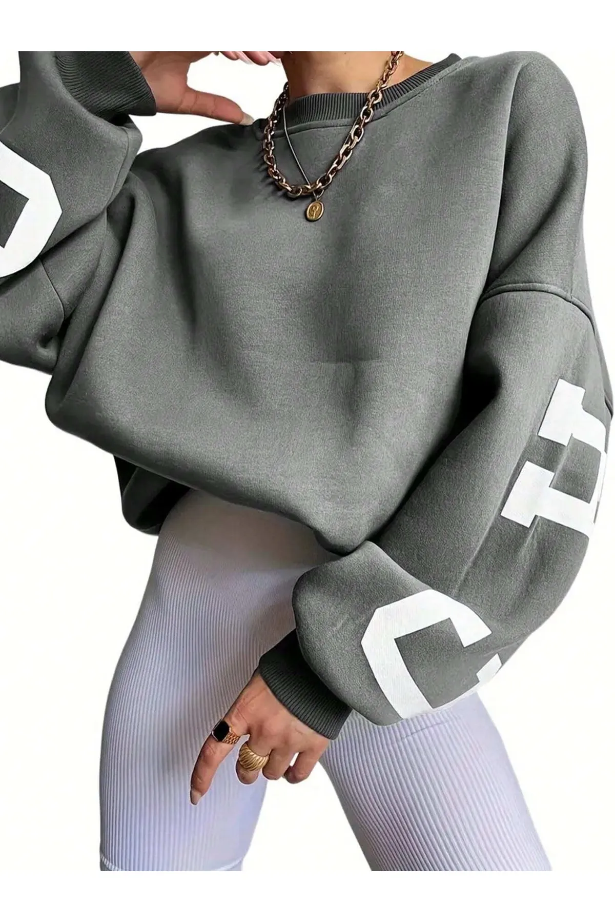Know  Damen-Sweatshirt „Chicago“ mit geräucherten Ärmeln, bedruckt, Oversize-Sweatshirt mit Rundhalsausschnitt