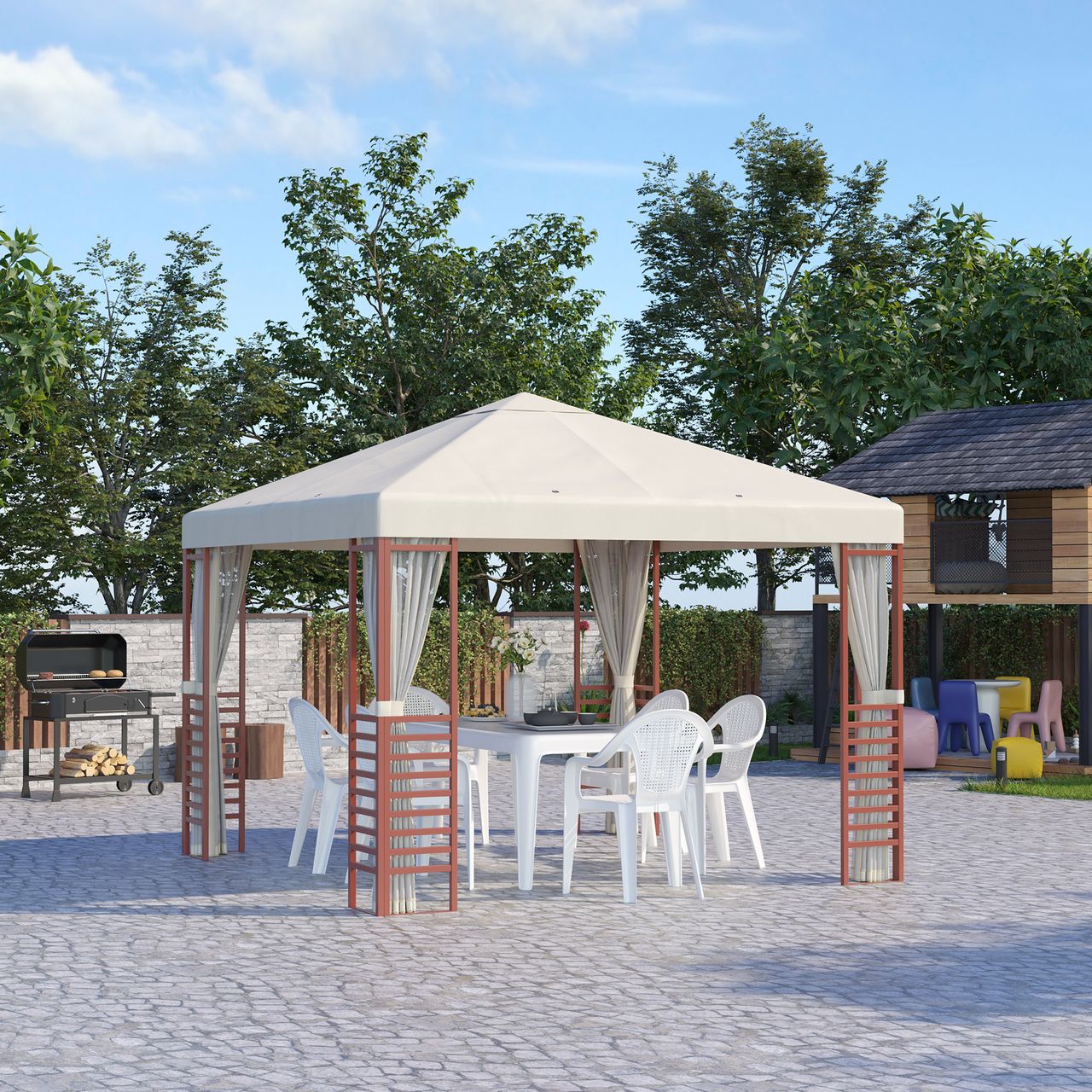 Outsunny Gartenpavillon Partyzelt, Gartenzelt mit Fliegennetzen