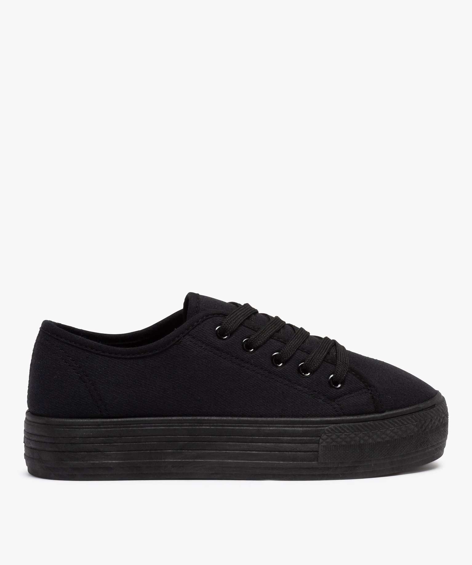 Baskets femme en toile unie et semelle plateforme noir | GEMO