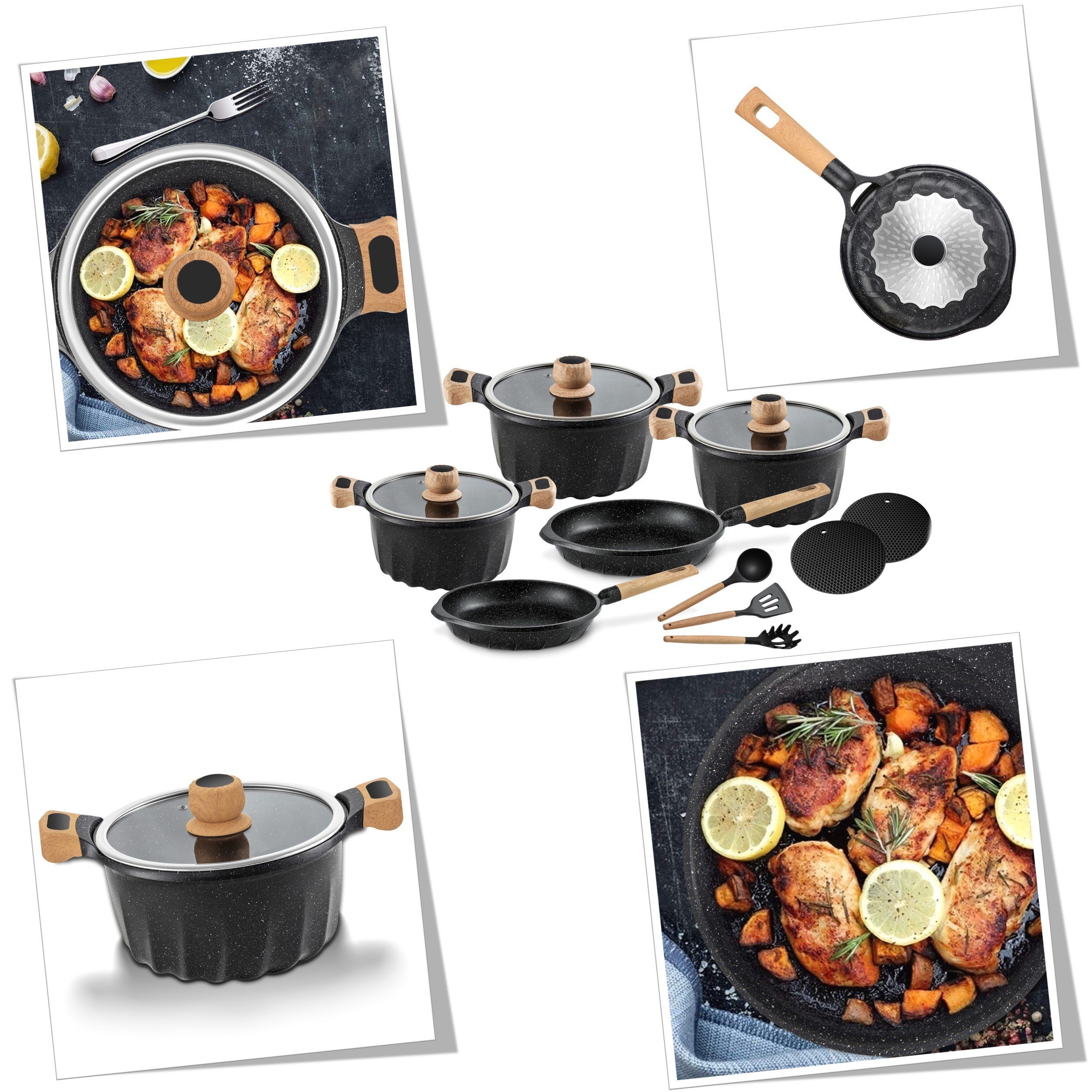 Fiora Topf-Set Topfset Pfannenset Kochtopf Bratpfanne Kochgeschirr alle Herdarten, Aluminiumguss (set, 13-tlg), induktion, induktionsgeeignet, antihaft, antihaftbeschichtung