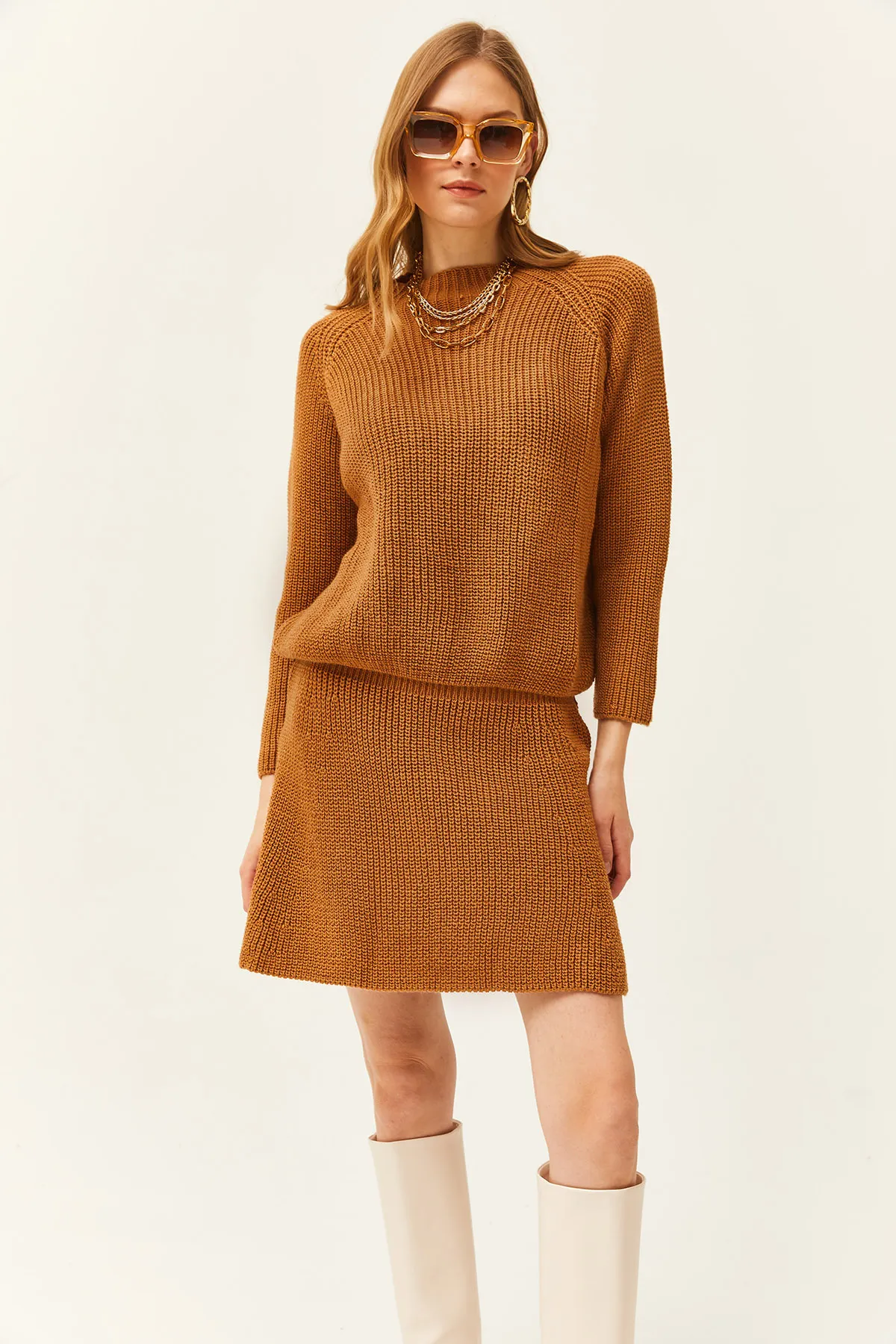 Olalook  Damen Keks Top Sweatshirt Bottom Mini Kleinkind Rock Strickwaren Set TKM-19000248