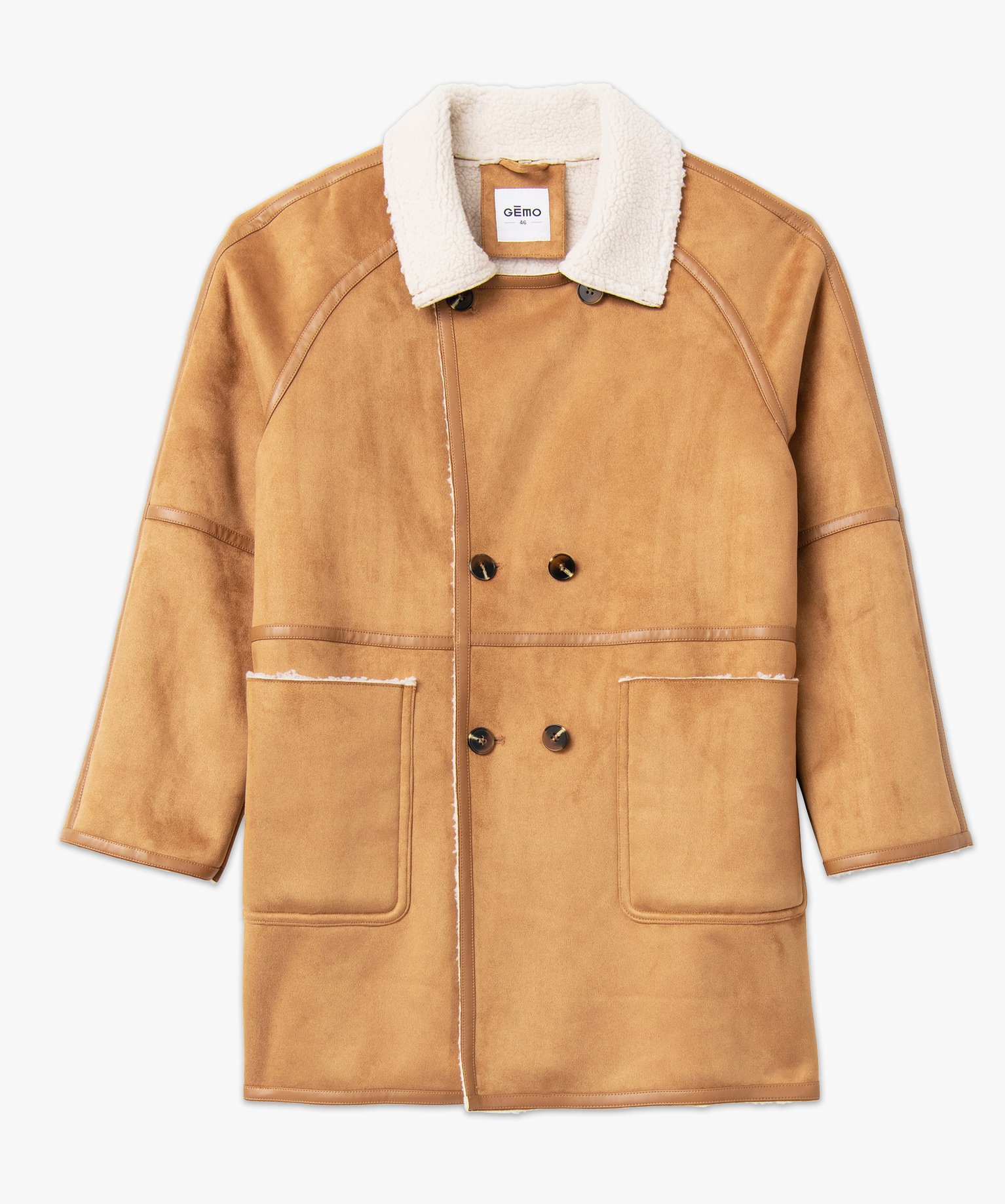 Manteau en suédine doublé sherpa femme grande taille marron | GEMO