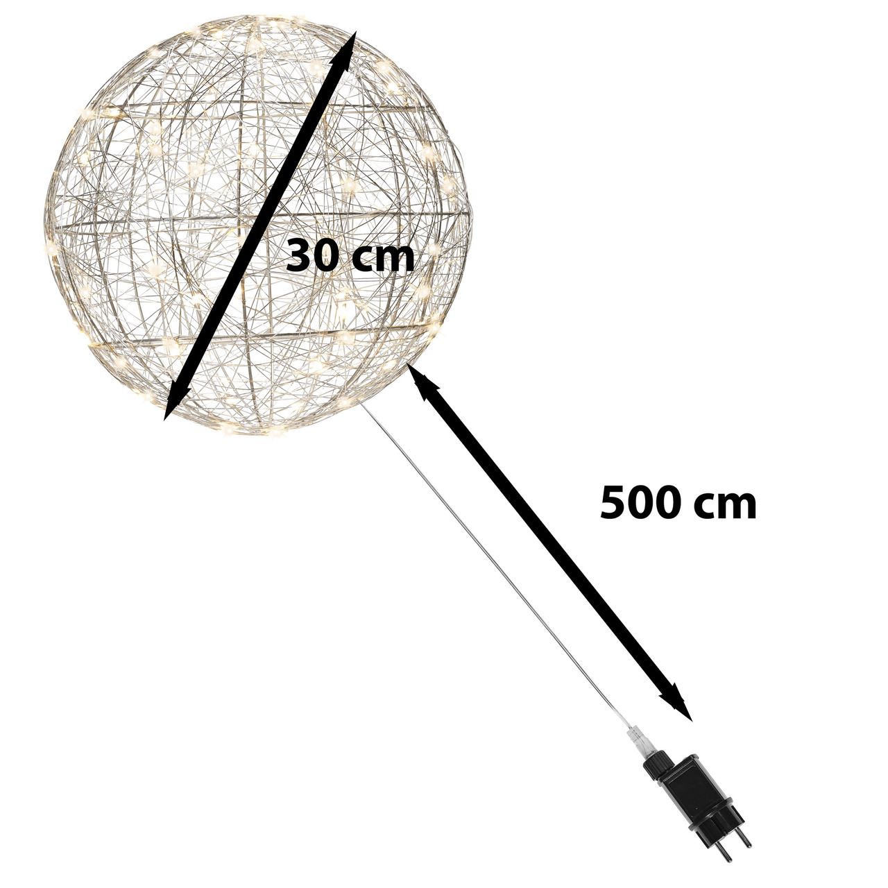 Weles LED-Metalldrahtkugel Ø 30 cm silber