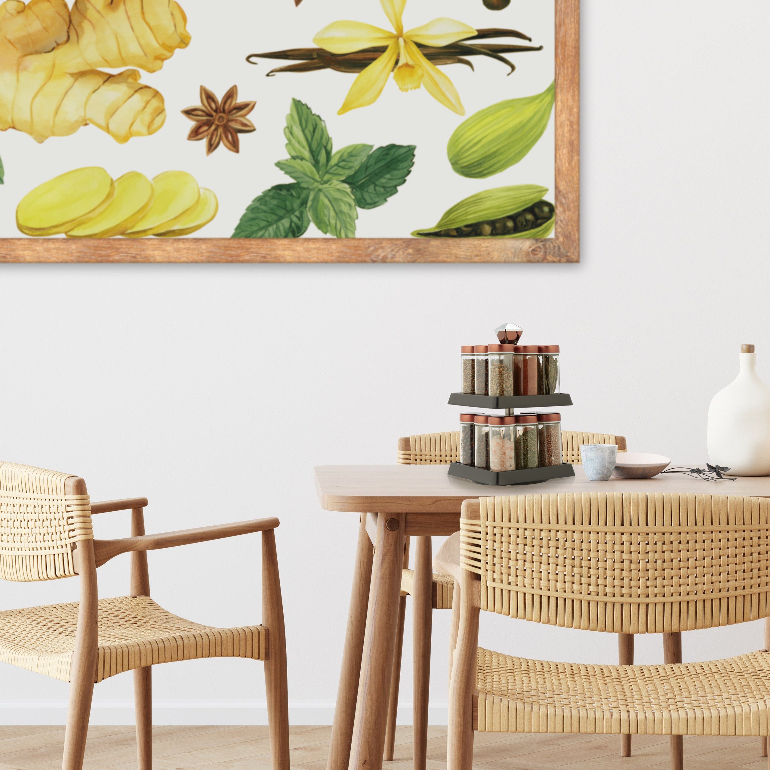 relaxdays Gewürzregal Drehbares Gewürzregal mit 16 Gläsern