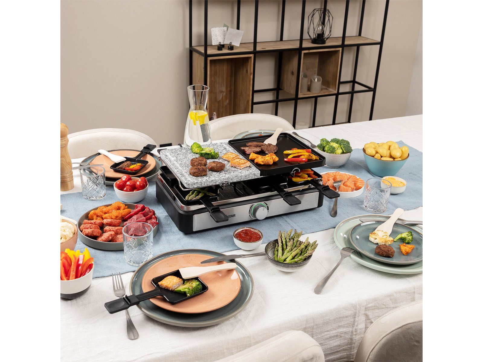 Tristar Raclette, 1400 W, Grill- & Steinplatte 5in1 Gerät Steingrill für 2-8 Personen Tischgrill